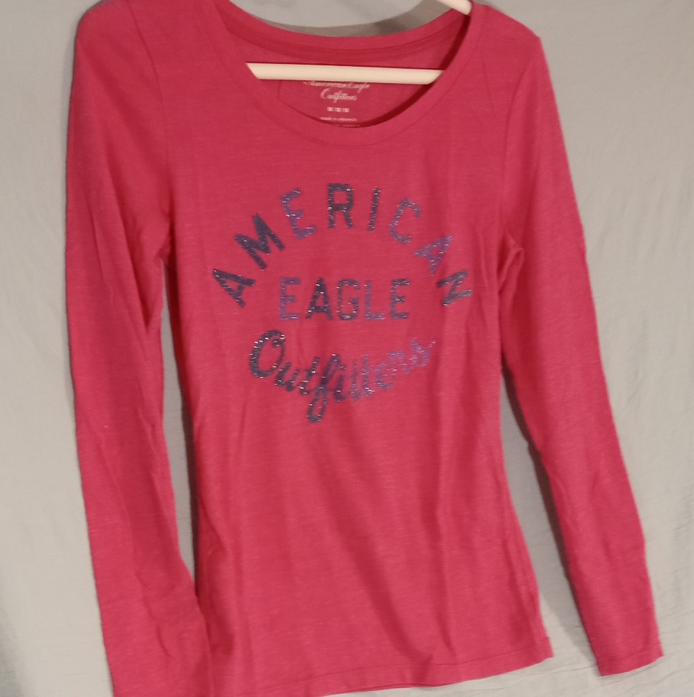 American Eagle Outfitters Pink glitter logo Long Sleeve Shirt